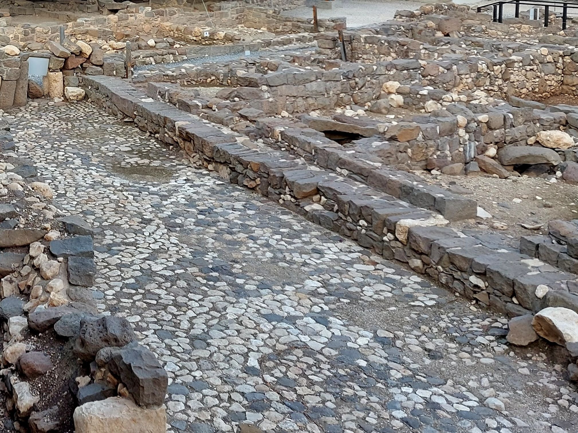 Ancient cobblestone streets and stone ruins at Magdala, the hometown of Mary Magdalene