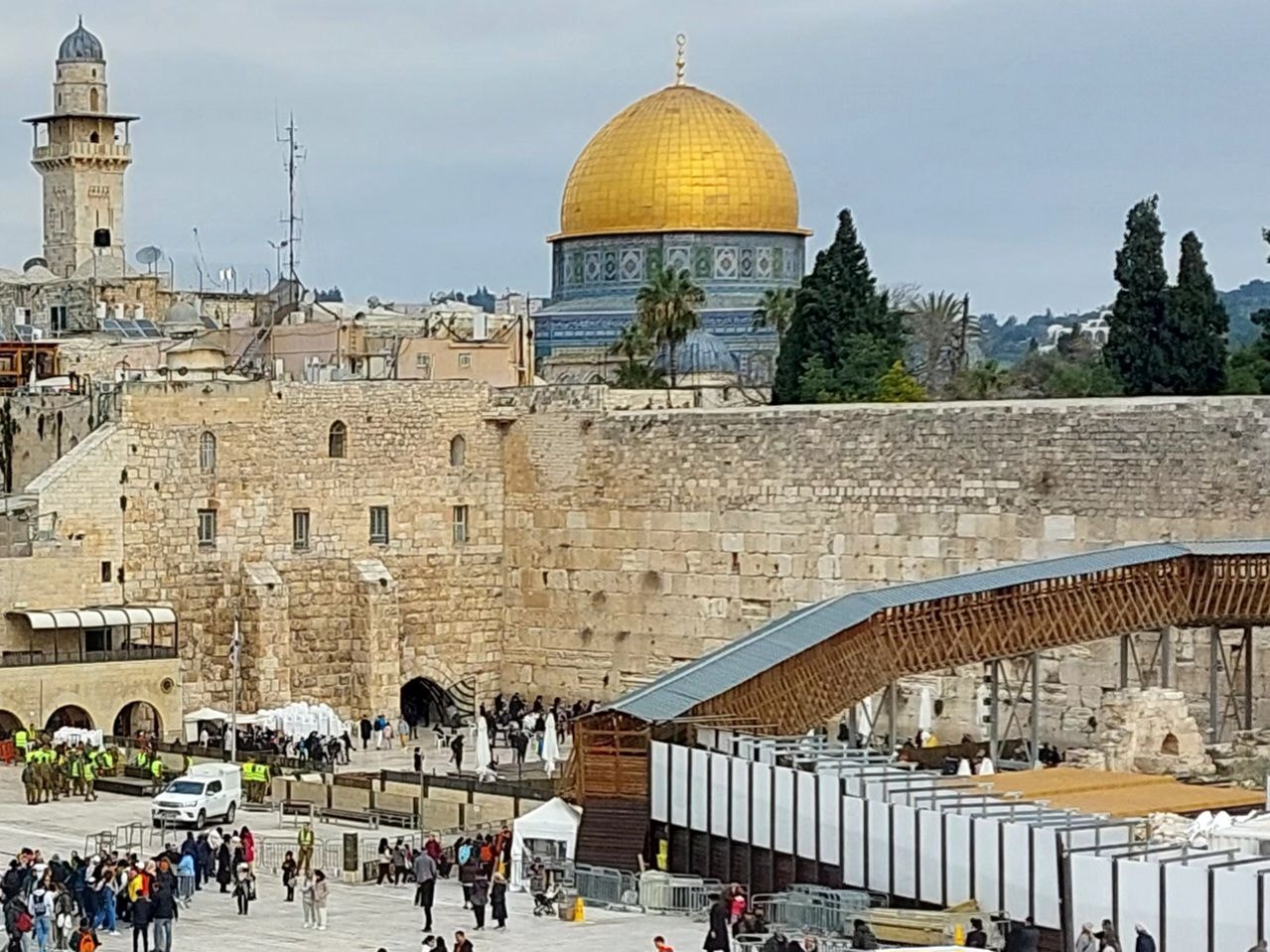 The Western Wall with the Dome of the Rock (Mosque of Omar) rising above, Jerusalem