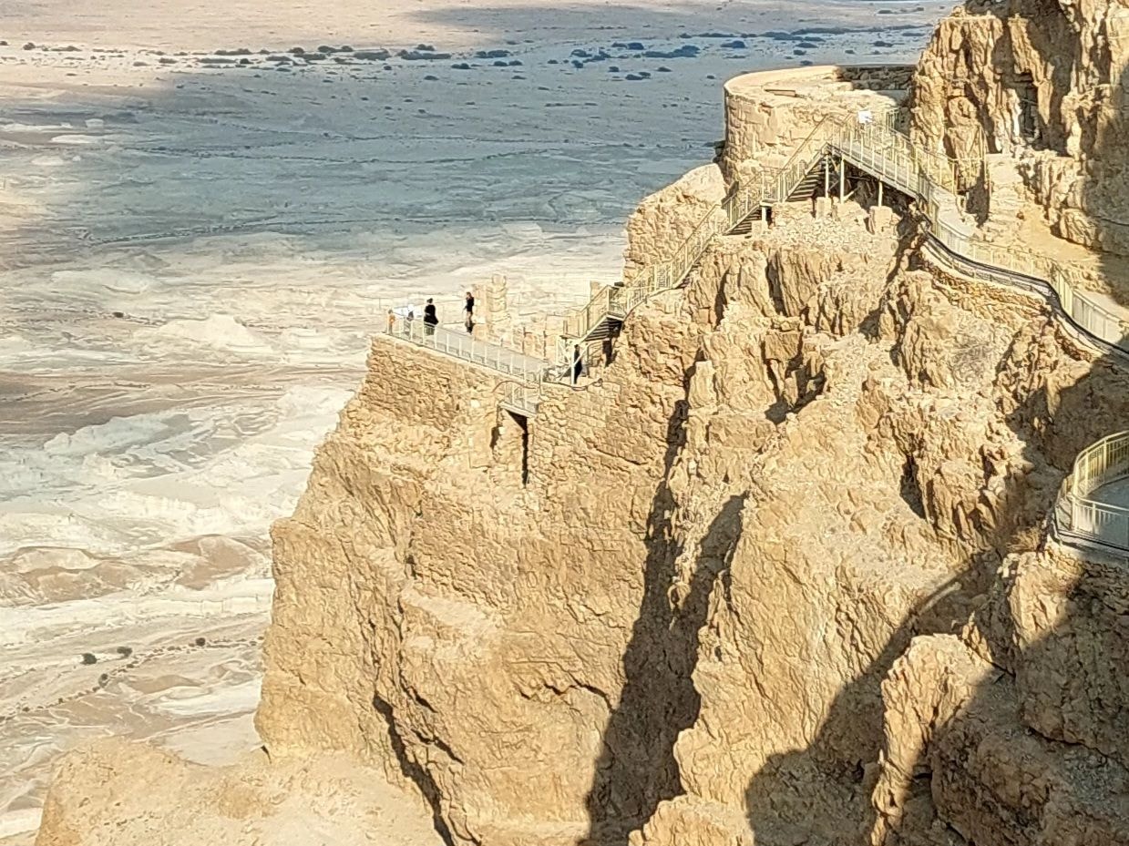The lower palace of Herod the Great at Masada, cliffside terraces overlooking the Dead Sea