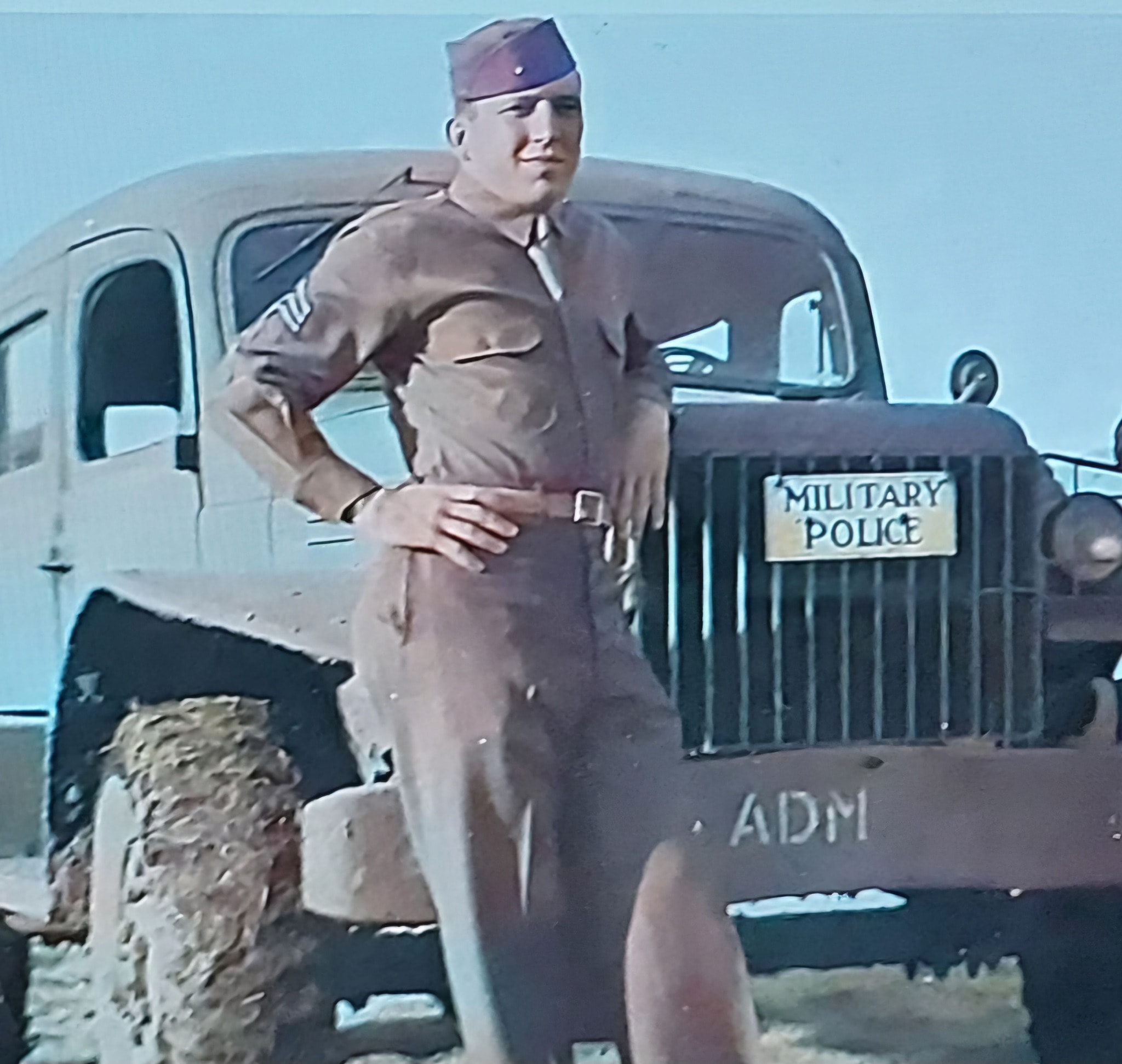 Sergeant Clyde Godwin, Company G, 141st Infantry Regiment, 36th Infantry Division, on occupation duty in Germany after the war
